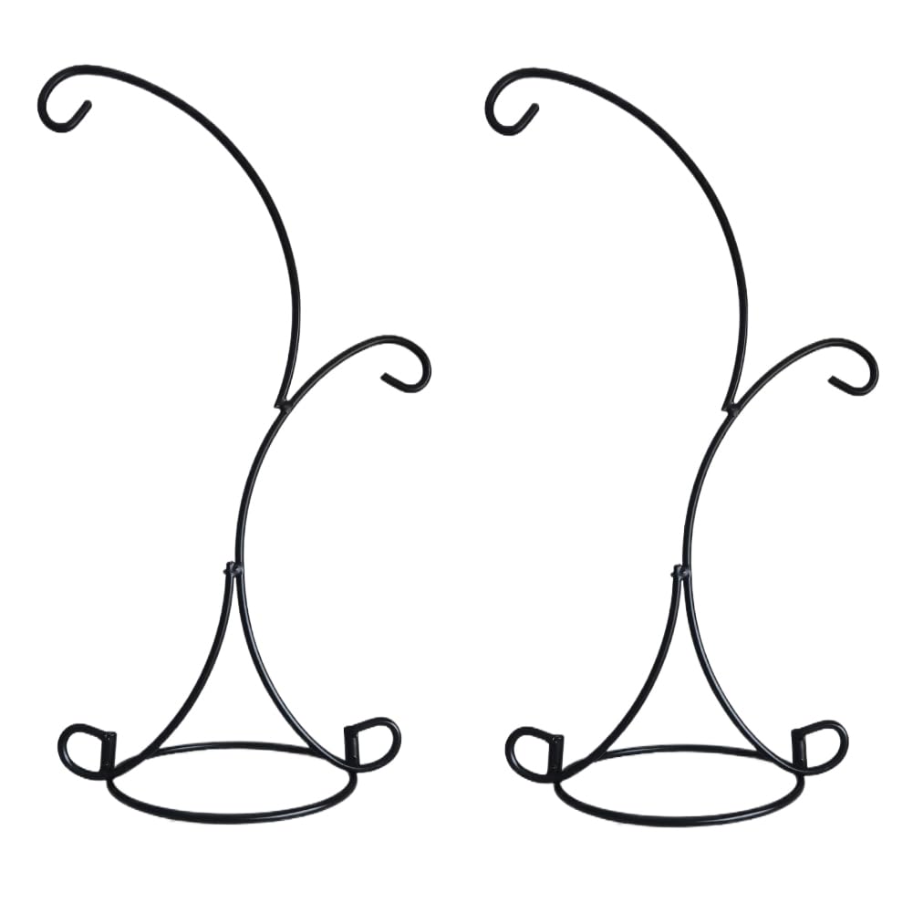 Ornament Display Stand Iron Pothook Stand for Hanging Glass Terrarium/Picture (Double-Hook, Black)