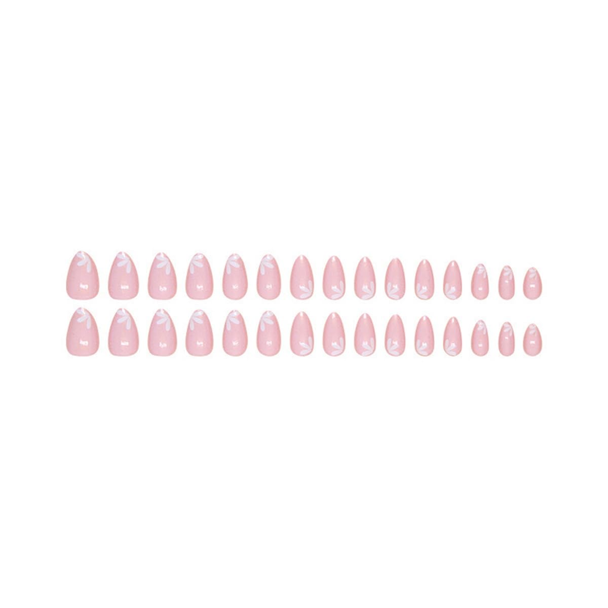 Short Press Almond Pink False Nails with Cute Flower Design - Glitter Acrylic Glossy Full Cover Glue on Shiny Artificial Nails for Women's Manicure - 30Pcs