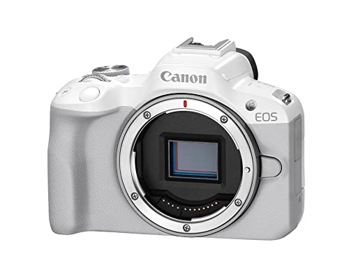 Canon EOS R50 Mirrorless Vlogging Camera (Body Only/White), RF Mount, 24.2 MP, 4K Video, DIGIC X Image Processor, Subject Detection & Tracking, Compact, Smartphone Connection, Content Creator - color: White, style: EOS R50 Body Only
