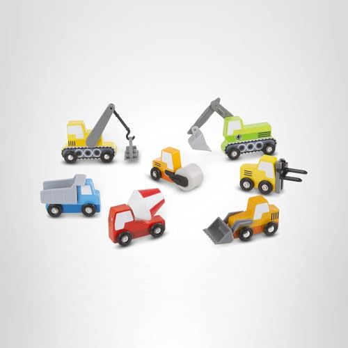 Melissa & Doug Wooden Construction Site Vehicles with Wooden Storage Tray (8 pcs)