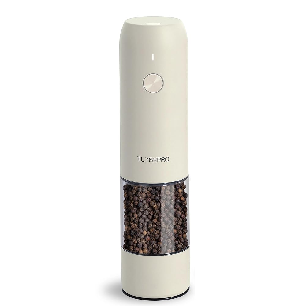 Electric Salt and Pepper Grinder - USB Rechargeable, Automatic Salt and Pepper Shaker, Adjustable Coarseness, Electric Pepper Mill, LED Light, Refillable, Kitchen Gadget (1-Pack, Buttercream)