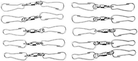 10 Pack Swivel Hook Stainless Steel 360 Rotating Wind Spinner Hooks Dual Clamp Holder for Bird Feeders Wind Chimes Spiral Ornaments Party Hanging Decor (Small Size 3.8x4.8cm)