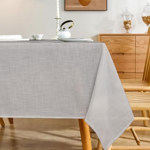 Linen Textured Rectangle Tablecloth, Slubby Lightweight Table Cloth 52 x 108 Inch, Water Resistant Stain Resistant Farmhouse Burlap Table Cover for Kitchen Dining Room - color: Light Grey, size: 108" x 52" (Rectangular) (1 Pack)