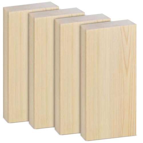 3X8X1 Inch Solid Wood Carving Blocks, 4 Pcs Wooden Art Block, Unfinished Wood Blocks for Art and Crafts DIY Carving Whittling for Adults Beginner Experts - size: 3x8x1 Inch