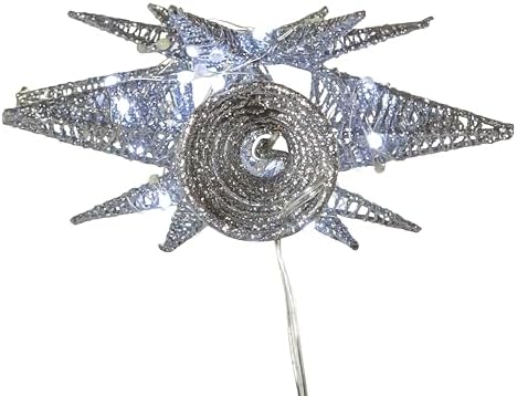 Kurt Adler 11-Inch Pre-Lit Twinkling LED 60-Light Silver Starburst Tree Topper