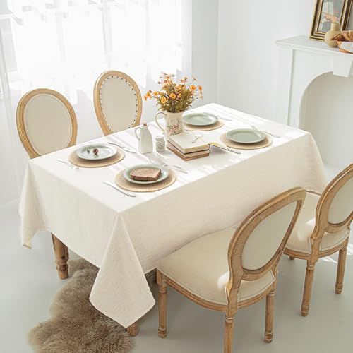 Natural 100% Polyester Textured Rectangle Tablecloth, Slubby Lightweight Table Cloth 60 x 84 Inch, Water Resistant Stain Resistant Farmhouse Burlap Table Cover for Kitchen Dining Room - color: Natural, size: 84" x 60" (Rectangular) (1 Pack)