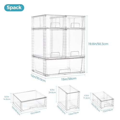 Vtopmart 6 Pack Clear Stackable Storage Drawers,Easy to Assemble Baby Bottle with handles,Plastic Drawers for Kitchen Pantry,Cabinet,Under Sink Organization - style: 1 Wide+2Large+2 Small