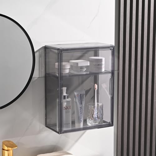 BOHOIDEE 3 Tiers Acrylic Display Case with 2 Division Boards, Acrylic Storage Organizers Box with Magnetic Door, Wall-Mounted Dustproof Showcase for Makeups, Purses, Figure