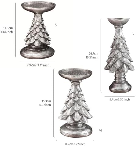 Resin Decorative Stand with Christmas Tree Pedestal, Distressed Finish Round Tray Accent for Holiday Home Decor Holiday Holder Christmas Tree Stand Resin Mantel Decor Table Centerpiece Vintage