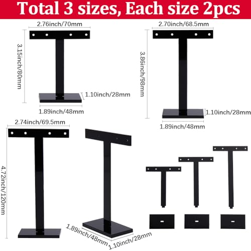 SUNNYCLUE 6Pcs 3 Sizes Earring Display Stand Earring Display Holder Set Acrylic Jewelry Holders Necklaces Bracelet Ear Studs Organizer Black T Bar Jewelry Stands for Selling Storage Show Photo