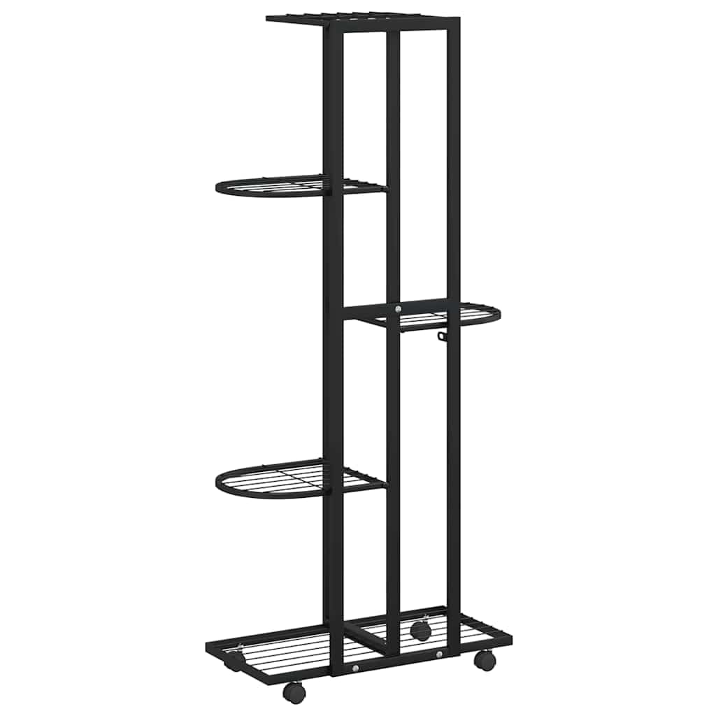 vidaXL 5-Floor Flower Stand with Wheels, Decorative Plant Shelf Stand, Multiple Flower Pot Holder, Storage Display Rack, Black Iron