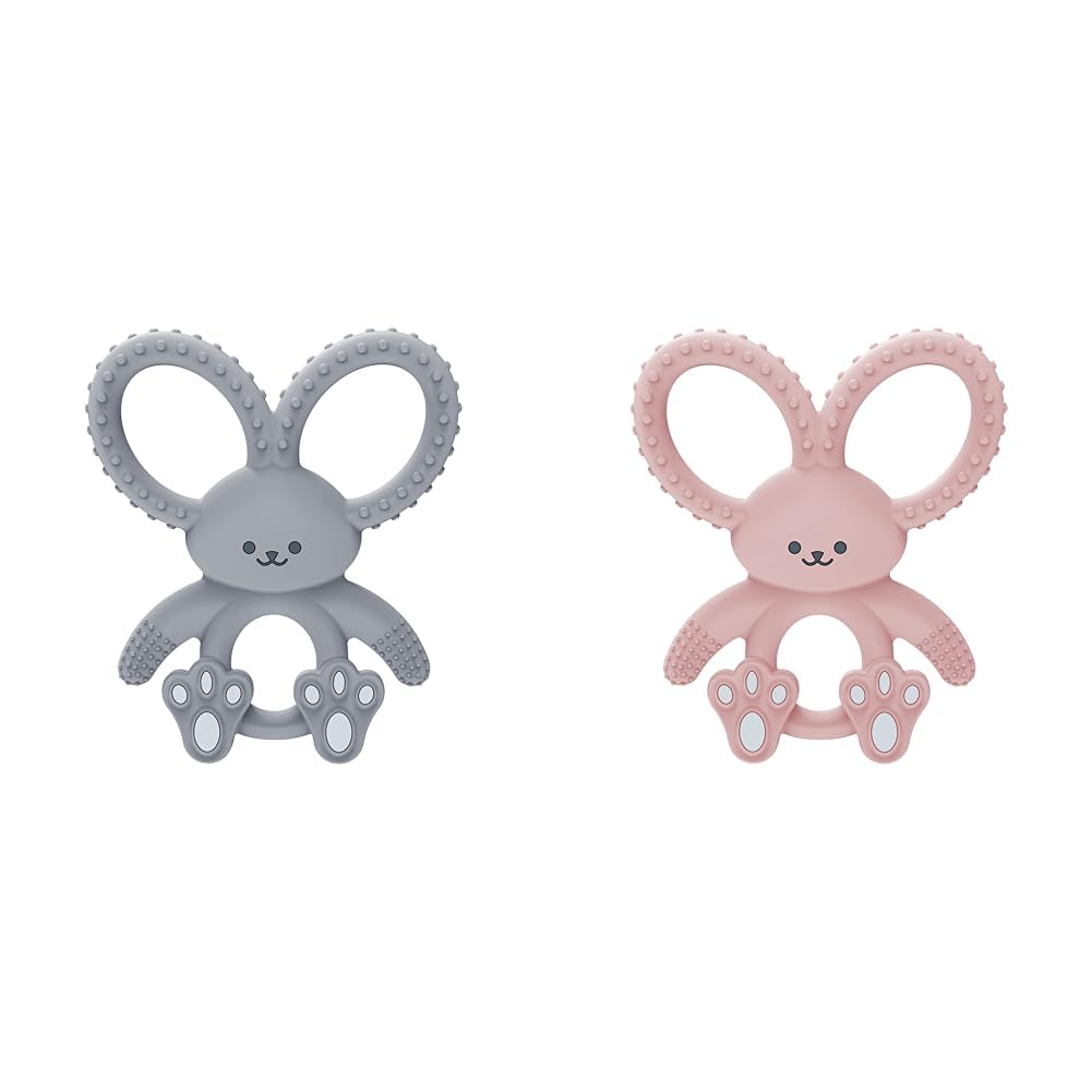 Dr. Brown's Flexees Gray & Pink Bunny Silicone Baby Teethers, BPA Free, for 3 Months+ Babies