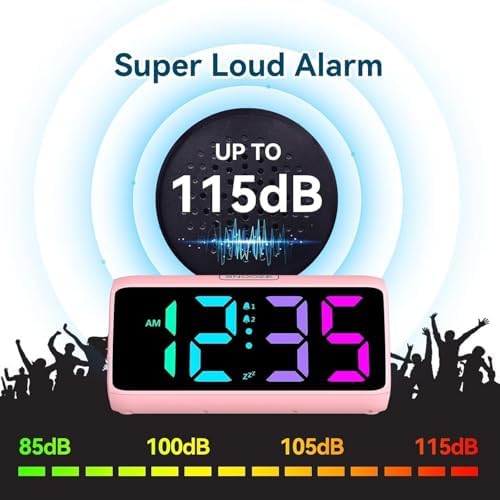 Netzu Loud Alarm Clock for Heavy Sleepers Pink