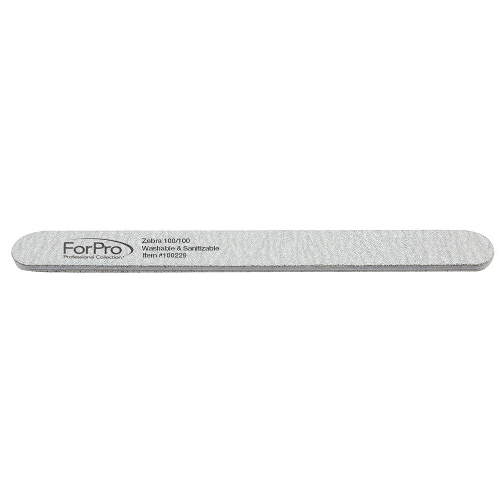 ForPro Professional Collection Zebra Foam Board, 100/100 Grit, Double-Sided Manicure Nail File, 7” L x .75” W 50-Count