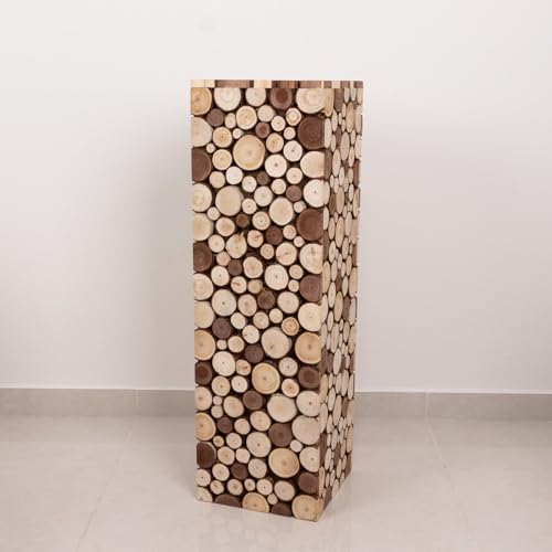 Efavormart 36 inch Natural Wooden Slices Pillar Pedestal Stand, Extra Tall Heavy Duty Rustic Wood Riser Column for Grand Entrances and Boutique Retail Displays - size: 36"