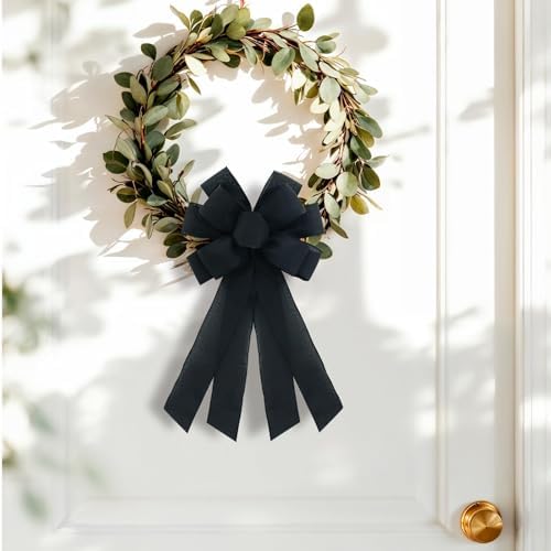 Christmas Black Burlap Wreath Bows 20 x 11 Inches Xmas Holiday Black Ribbon Bow Birthday Farmhouse Bows Tree Ornament for Home Front Door Decorations