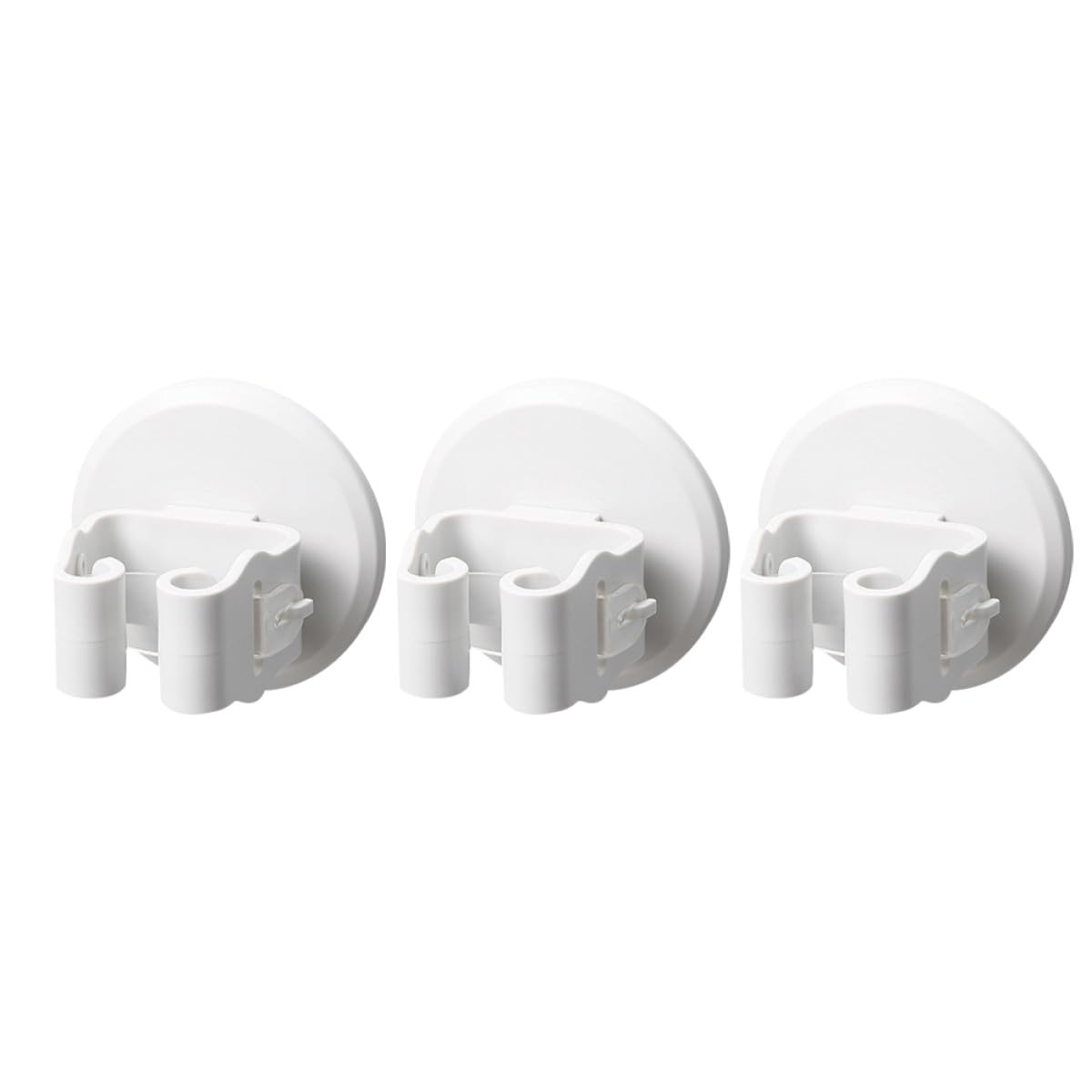 3pcs Mop Broom Holder Suction Cup Clamps Wall Mounted White Utility Rack for Kitchen Bathroom Laundry Cleaning Tool Organization