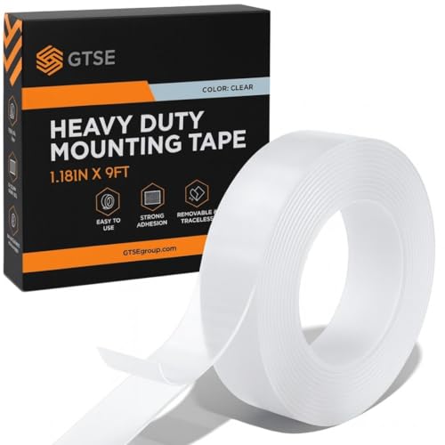 GTSE Double Sided Mounting Tape - Heavy Duty Adhesive 1.18in x 9ft Clear Nano Tape for Picture Hanging, Removable Sticky Pads, Posters, Wall Décor, Carpets, DIY Projects – Strong & Versatile Solution