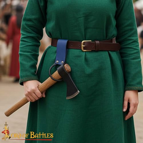 Lord of Battles Medieval Genuine Leather Axe Frog | Axe Holster with Belt Loop | Waist Holder for Axes, Tools - color: Blue