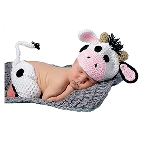 Newborn Baby Photo Shoot Props Girl Boy Crochet Knit Hat Costume Stripe Hat Pants Overalls Photography Props - color: Milk White