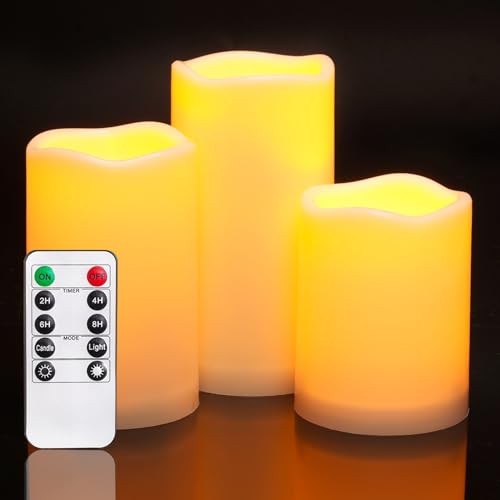 Homemory 3 Pack Flameless Candles, Outdoor Waterproof, Battery Operated LED Pillar Candles with Remote Control and Timer, Plastic, Long Lasting，4”5”6” - size: Set of 3