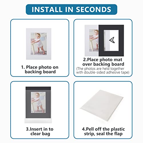Somime 10 Pack Black Picture Frame 11x14 Mat Board,White Core Bevel Cut Mats 8.5x11, Whole Frame Mat Kit Includes 10 Picture Photo Mattes & 10 Backings & 10 Krystal Sleeve Bags - size: 11x14 10pack black complete set for 8.5x11