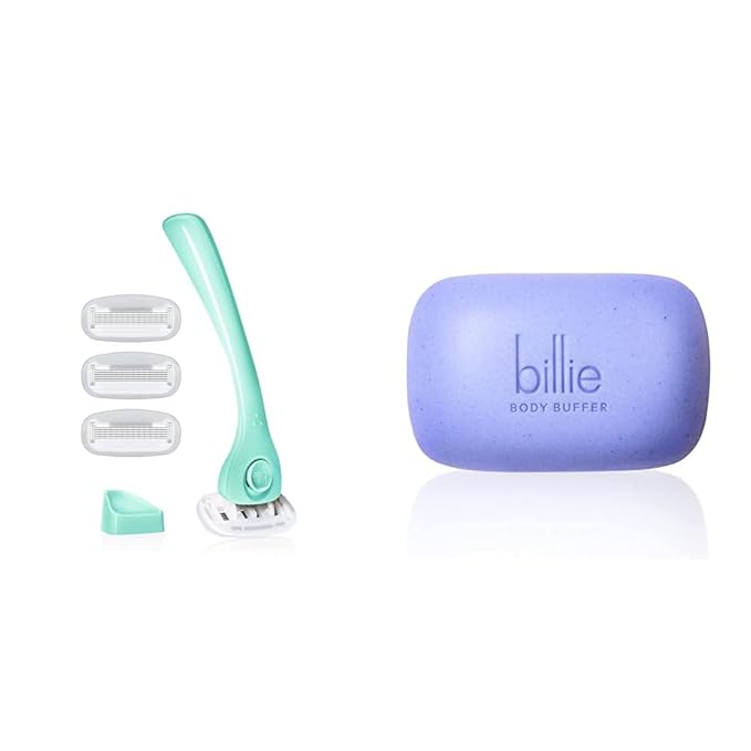 Billie Razors for Women Shave Kit – Razor + 4 x 5-Blade Razor Refills + Magnetic Holder – Minty & Body Buffer - Pre-shave Exfoliating Bar - 3.5 oz