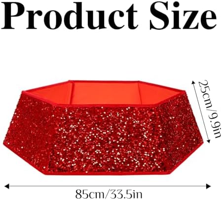 XmasExp Christmas Tree Collar, 33.5 inch Sequin Tree Skirt Stand Base Cover for Home Decor, Large Size 6 Piece, Red