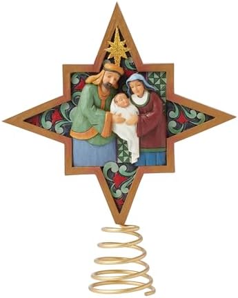 Enesco Jim Shore Heartwood Creek Holiday Manor Nativity and Angels 2-Sided Star Christmas Tree Topper, 9.06 Inch, Multicolor