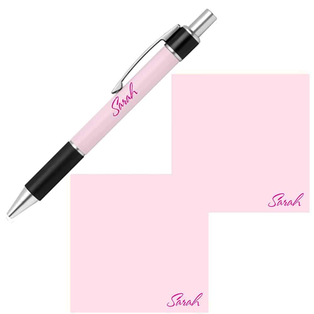 Personalized Name Sticky Notes and Pen Gift Set - Custom Stationery Paper Memo Pads - Office Business School Party Supplies (Baby Pink)