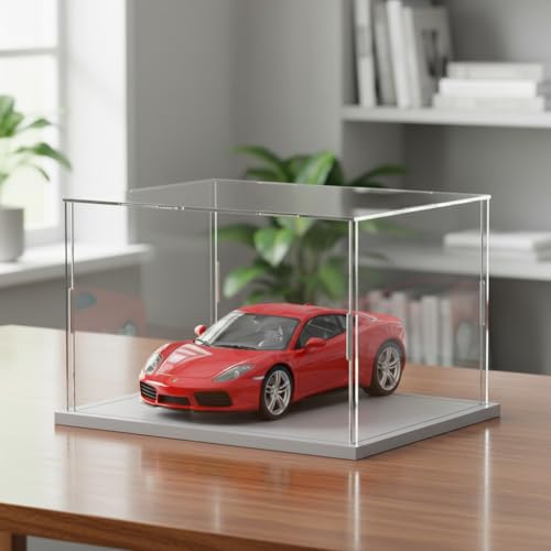 Clear Acrylic Display Case, Assemble Cube Display Box Stand with PVC Material White Base, Dustproof Protection Showcase for Collectibles Memorabilia Figurines (8*8*8inch;20*20*H20cm) - size: 8 x 8 x 8 in