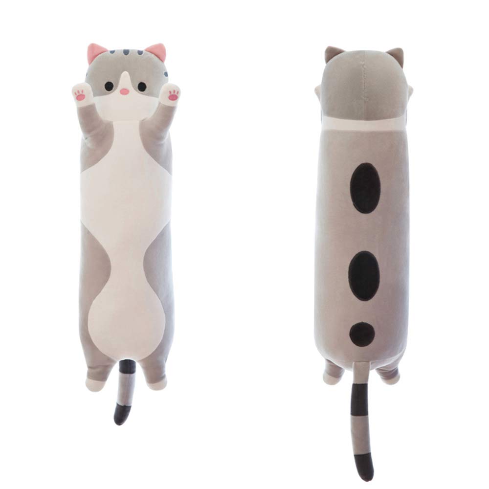 Lovely Plush Cat Doll Cute Cartoon Soft Stuffed Kitten Long Throw Sleeping Pillow Toy Gift for Kids Girlfriend Multiple Size (Grey,90cm/35.4in)
