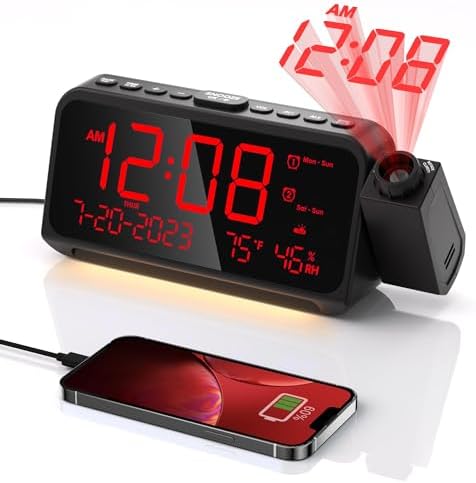 OnLyee Projection Clock for Bedroom Ceiling, Alarm Clock for Heavy Sleepers