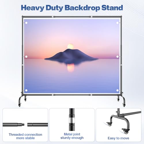 10x7.5ft Backdrop Stand with Wheels, Heavy Duty Back Drop Adjustable Photo Backgound Support Kit, Moveable Banner Frame for Parties/Photography/Wedding/Studio