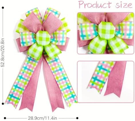 2 Pack Spring Plaid Wreath Bows, 20.8 Inch Pink Green Easter Bows