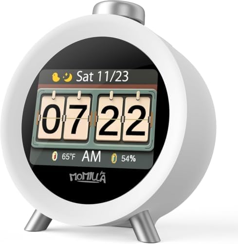 MOMILLA Alarm Clock for Heavy Sleepers Adults, Colorful Screen Temperature, Loud 7-Day Programmable 4 Alarms, Kids Alarm Clocks for Bedrooms Boys Girls, Easy to Set, Digital White Noise, Hourly Chime