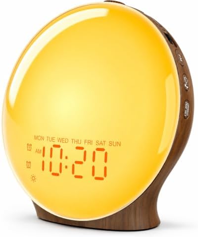 JALL Full-Screen Wake Up Light Sunrise Alarm Clocks for Bedrooms, White Noise Machine for Heavy Sleepers, 25 Natural Sounds, Dual Alarms, FM Radio, 17 Dimmable Colors, Bluetooth Speaker