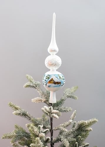 Spitz Glass Christmas Tree Topper Mouth Blown by Polish Artisans and Hand Decorated with Embellishments Made in Poland