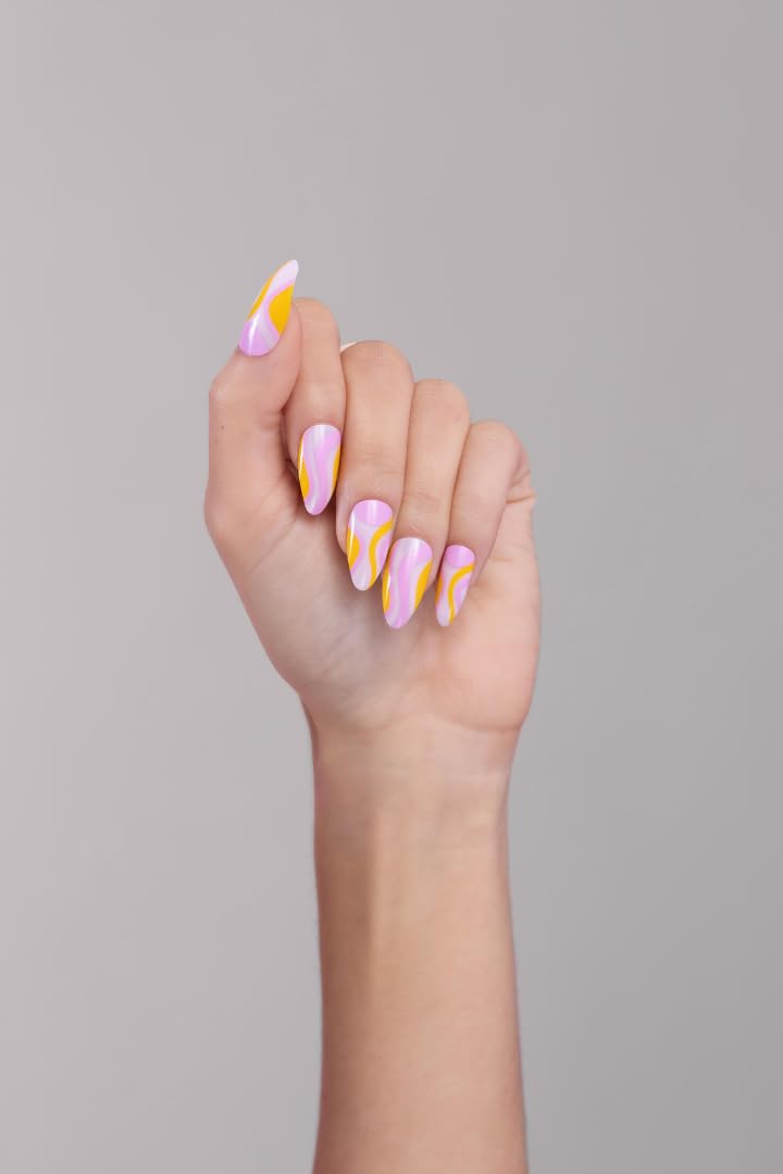 PaintLab Press On Nails - Orange Swirl Almond Fake Nails, 24 Nails in 12 Sizes with Glue, Reusable Salon Quality Press On Nails