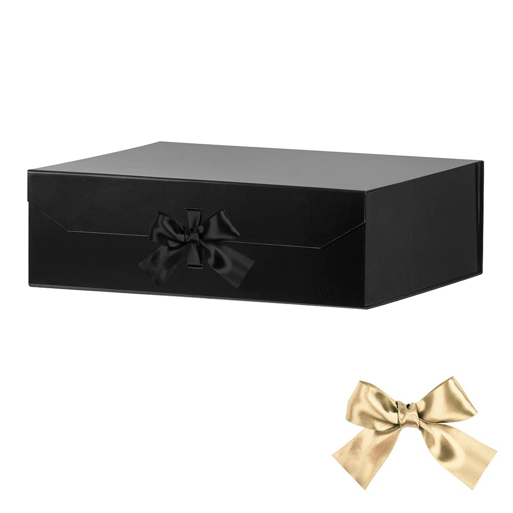 GoooodGift Extra Large Black Gift Box 19x16x6 Inches, Huge Gift Box with Ribbon Lid Magnetic Closure, Groomsman Proposal Box, Gift Boxes for Wedding Dress (Glossy Black)