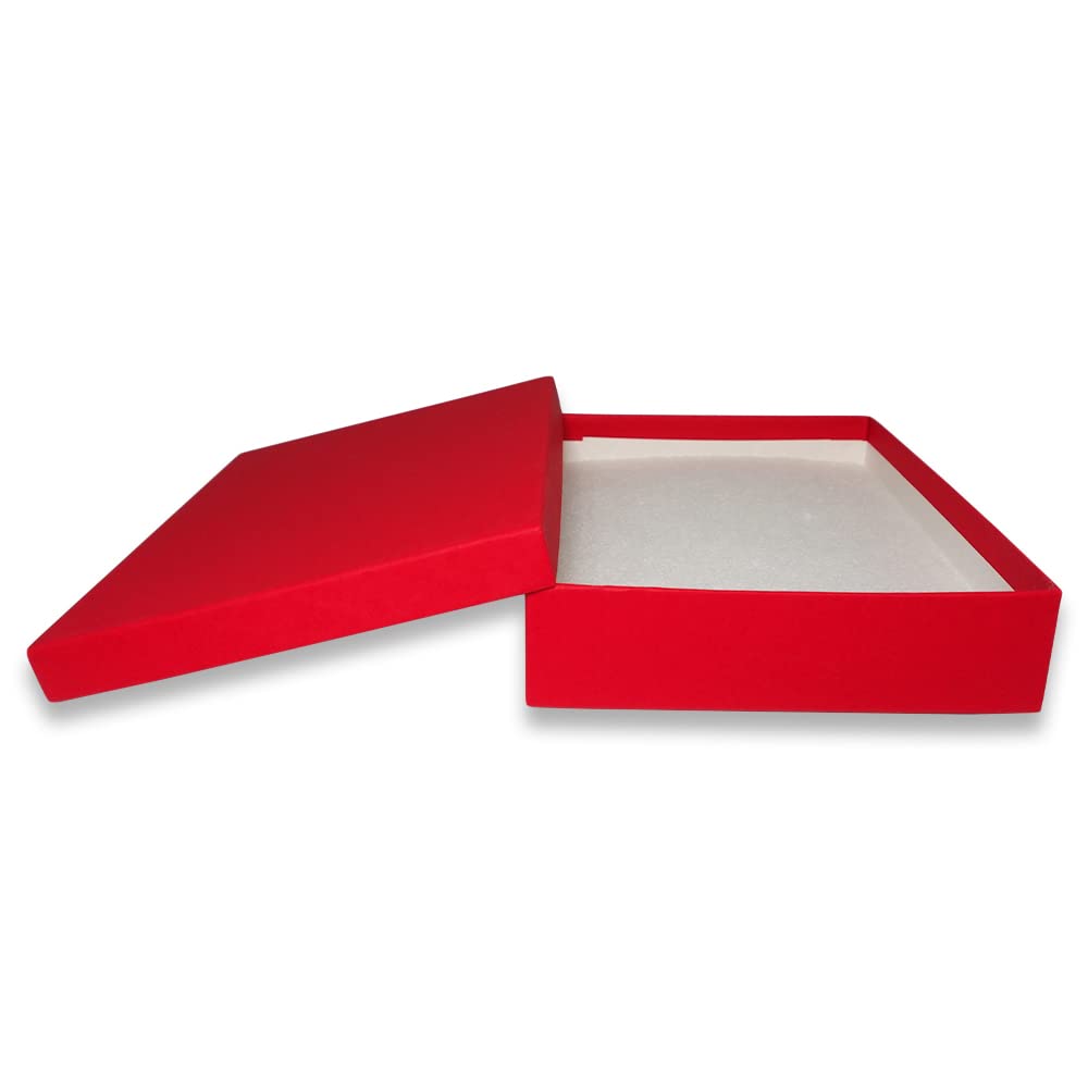 N'icePackaging - 5 Qty - Macaw-Red Cotton Filled Gift Boxes - Size 7" x 5" x 1 1/4" - USA Made - Holidays/Birthdays/Sales/Storage/Display/Travel