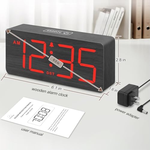DreamSky Wooden Digital Alarm Clock for Bedroom with Large Numbers | Desk Clocks for Living Room, Loud Alarm for Heavy Sleepers with Volume Control, Dimmer, DST, Office Wood Decor (Plug-in)
