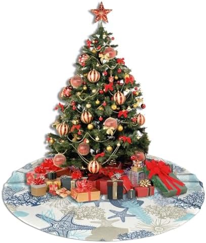 Starfish Algae Corals Seashells Christmas Tree Skirts Starfish Algae Corals Seashells Printed Tree Skirt 48" Gorgeous Xmas Holiday Party Ornaments Keepsake Gift