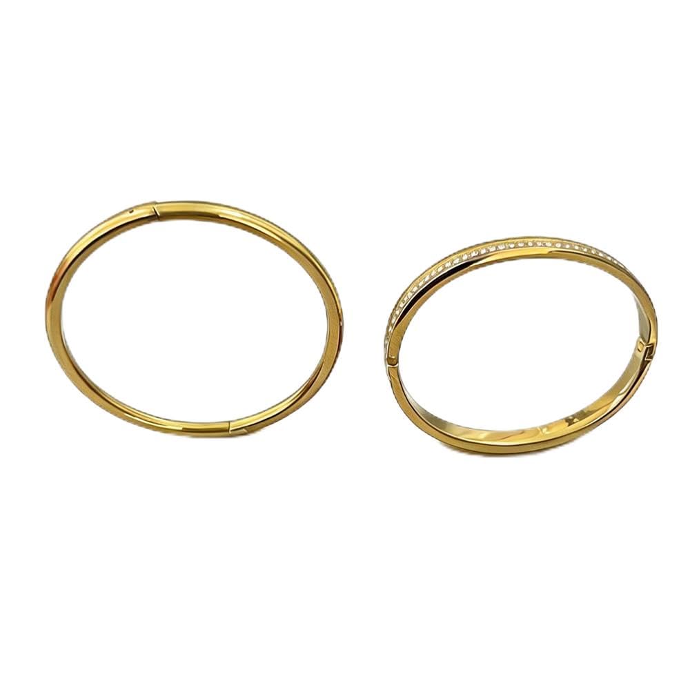 BRIGFUTU 18K Gold Plated Bangles for Women, Dainty Stainless Steel Hinged Bangle Bracelets Set of 2, Waterproof Minimalist Cubic Zirconia Stackable Jewelry Gift for Her