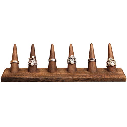 MOOCA 4 Pcs Set Finger Ring Stand Jewelry Display Holder Showcase Display Stands 11 x 2 1/4 x 2 3/4 in, Brown Color - color: Brown, 4 Pcs 6 Ring