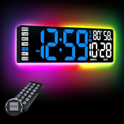 16.5" Large Digital Wall Clock with Blue LED Display & Backlight, Remote