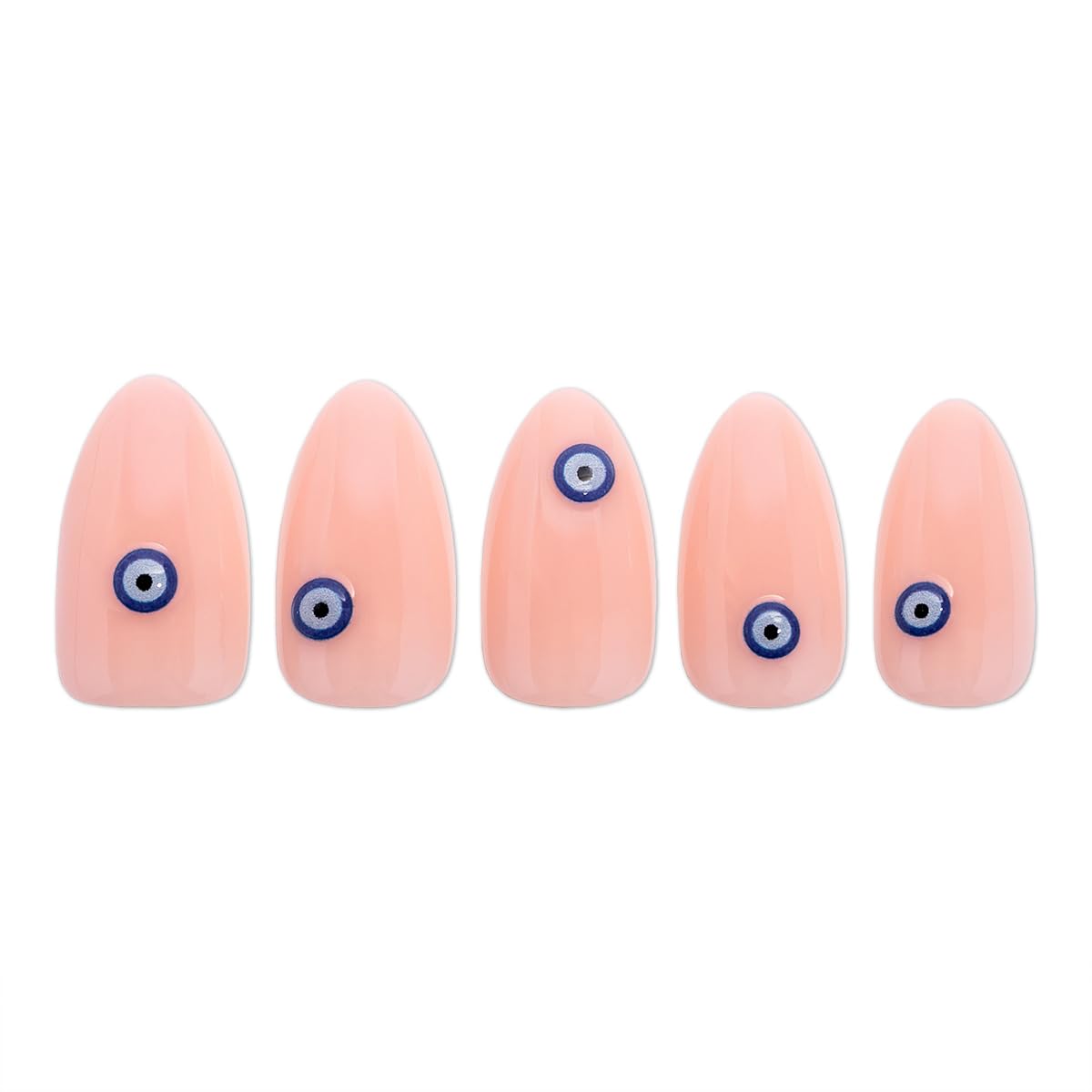 PaintLab Press On Nails - Mykonos Evil Eye Blue Almond Fake Nails, 30 Nails in 15 Sizes with Glue, Reusable Salon Quality Press On Nails