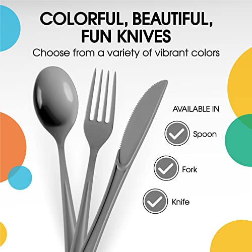 Party Solids 200 Pcs Heavy Duty Plastic Forks - Silver Disposable Flatware, Plastic Silverware - color: Silver