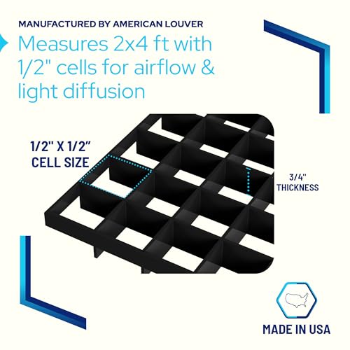 KASTLITE Black Egg Crate Fluorescent Light Covers - 23 5/8” x 47 5/8” Polystyrene Drop Ceiling Grid Diffuser & HVAC Air Vent Grille - 1/2"x1/2"x3/8" Cell Eggcrate Panels, 3-Pack - Manufactured in USA - color: Black