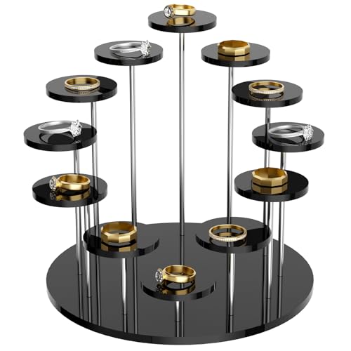 Round Acrylic Display Riser Stands, 12 Tier Jewelry Display Stands for Rings Earrings Mini Figurines 1 Pack(Black) - color: Black 12 Tier